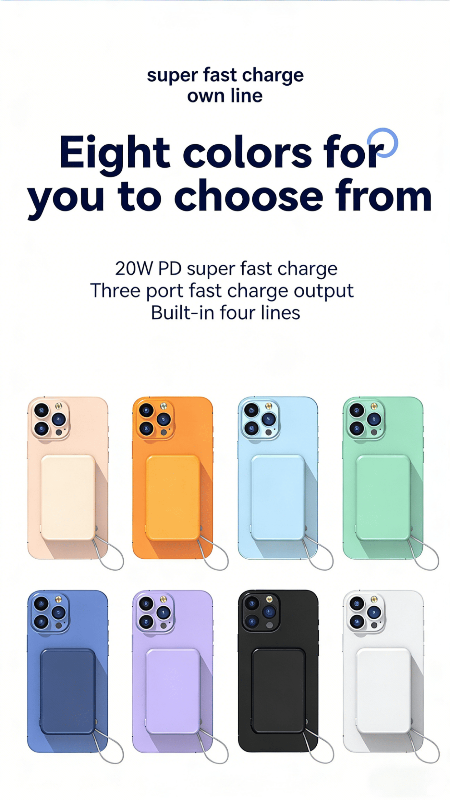 10000mAh Slim magnetic Wireless Power Bank Fast Charging 3.0, Portable Charger with Built-in Cables