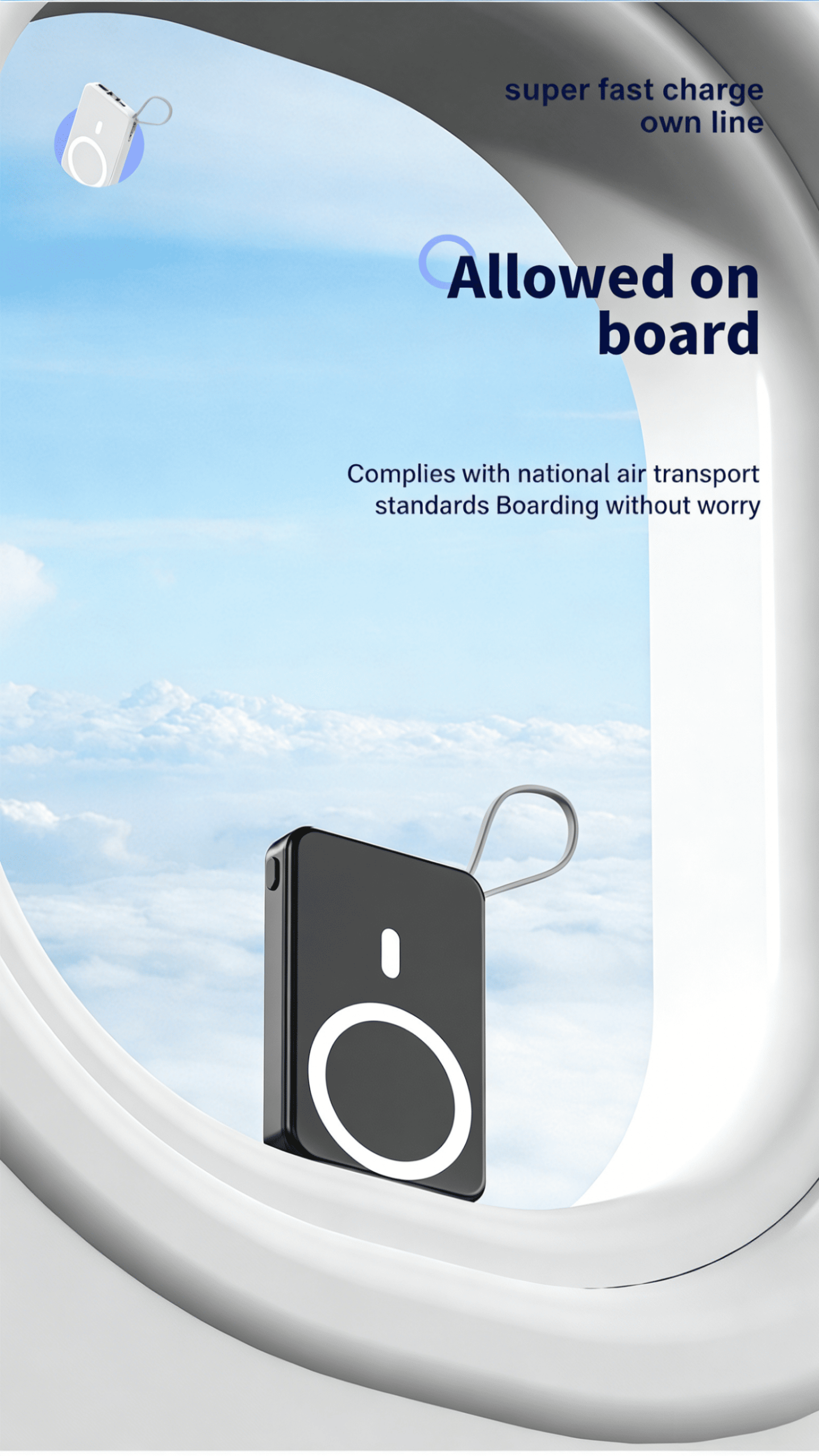 10000mAh Slim magnetic Wireless Power Bank Fast Charging 3.0, Portable Charger with Built-in Cables