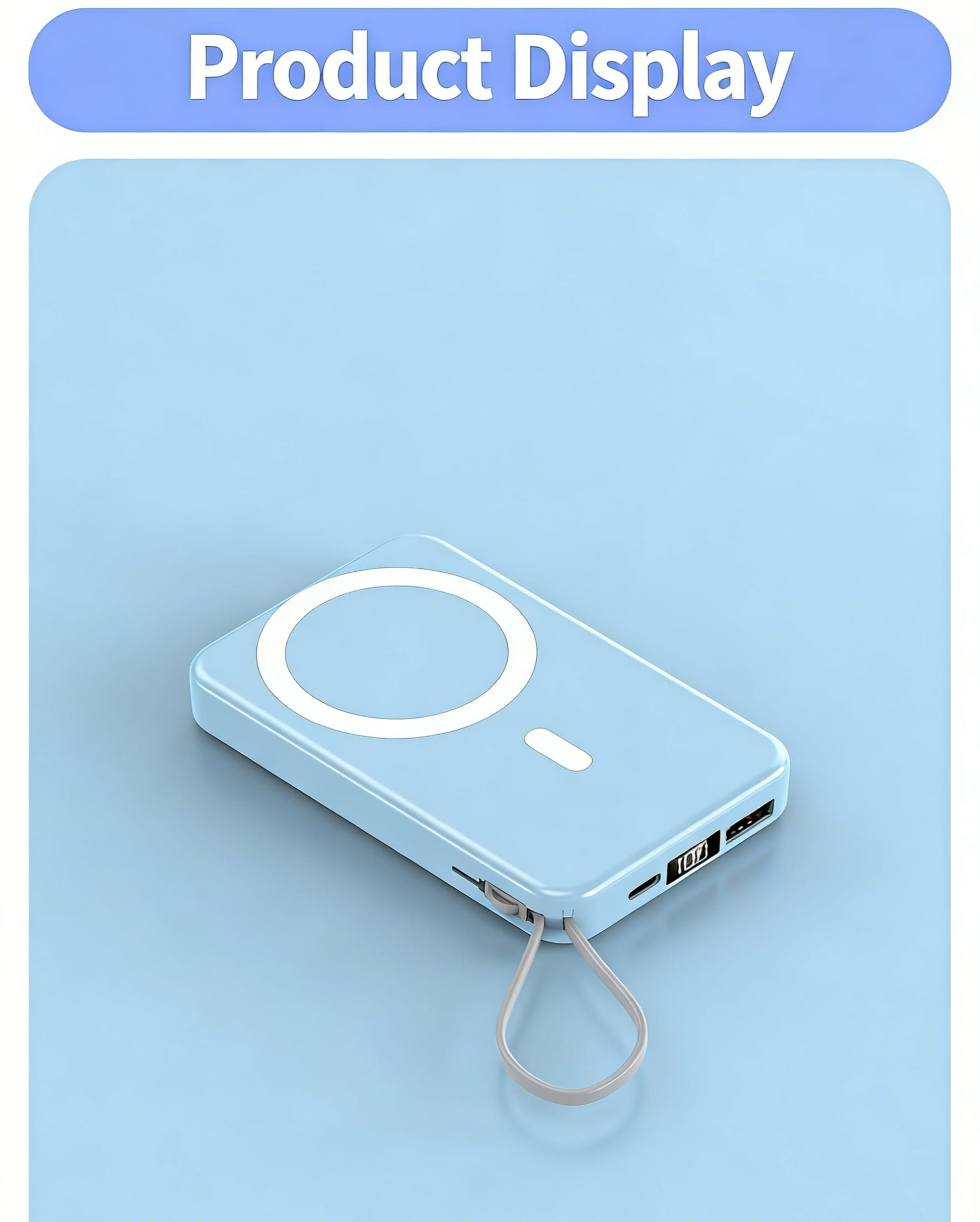 10000mAh Slim magnetic Wireless Power Bank Fast Charging 3.0, Portable Charger with Built-in Cables
