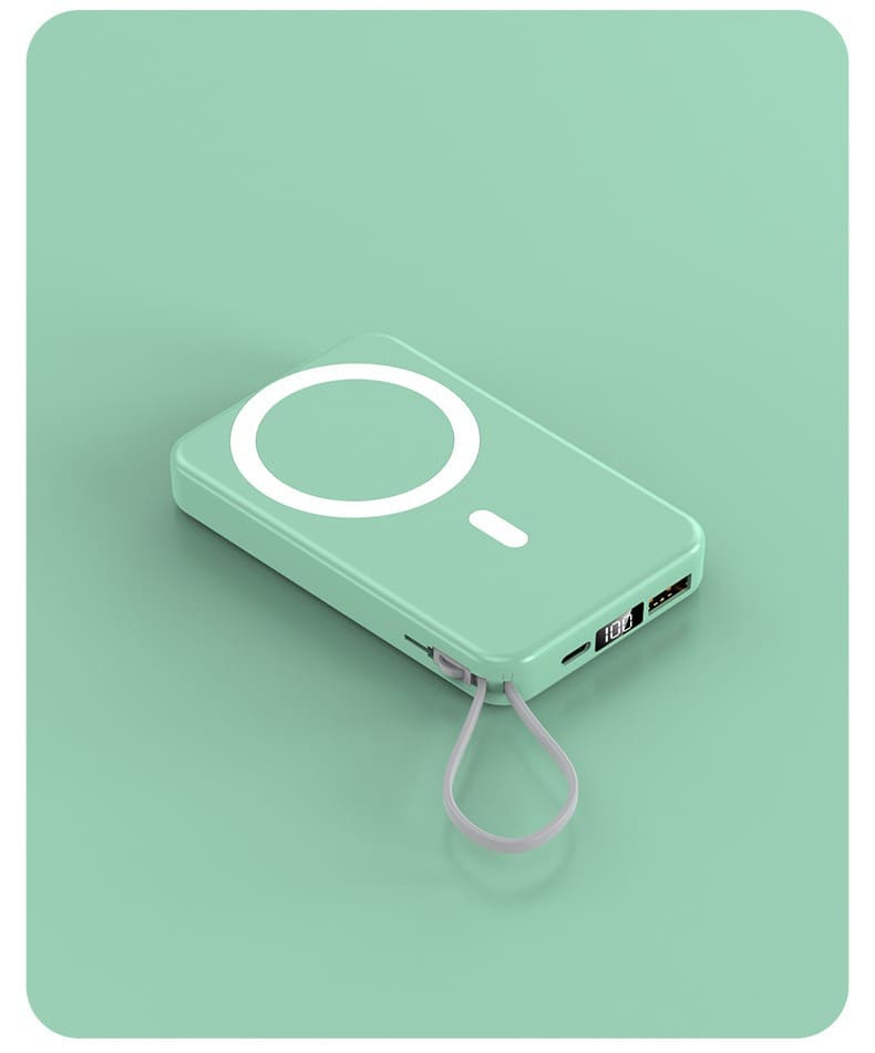 10000mAh Slim magnetic Wireless Power Bank Fast Charging 3.0, Portable Charger with Built-in Cables