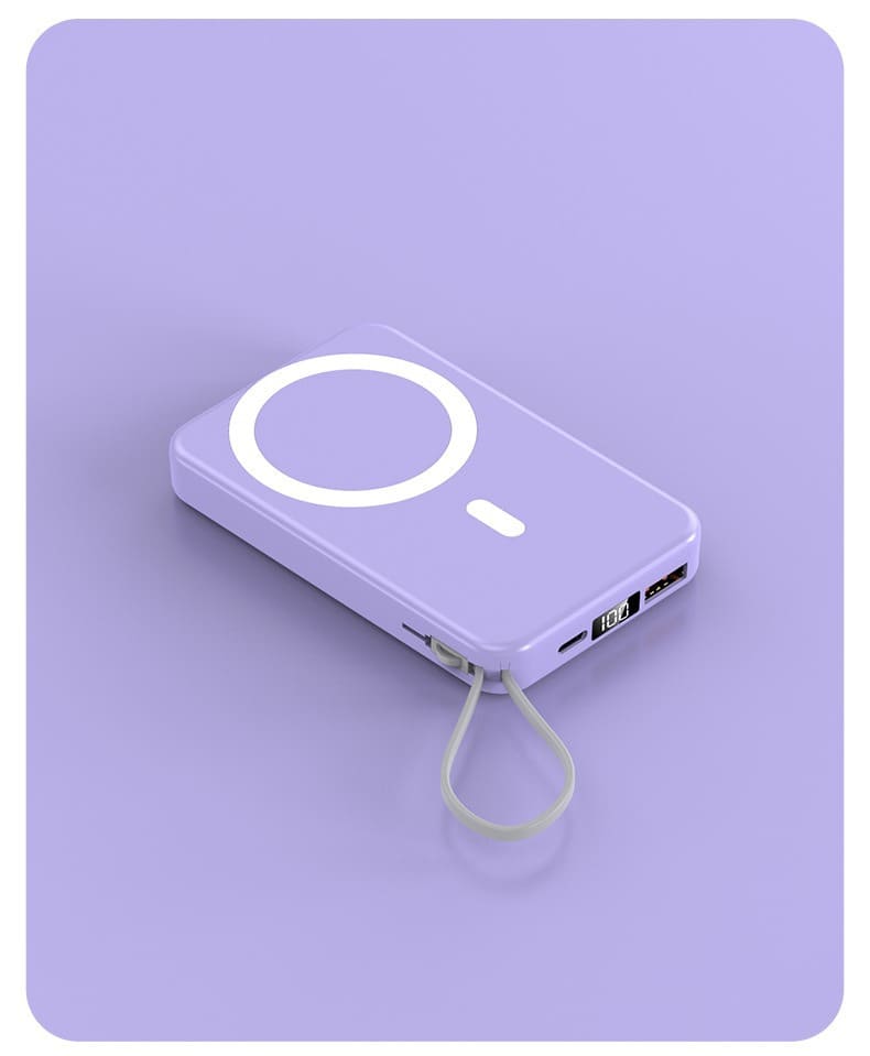 10000mAh Slim magnetic Wireless Power Bank Fast Charging 3.0, Portable Charger with Built-in Cables