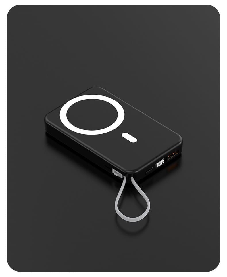 10000mAh Slim magnetic Wireless Power Bank Fast Charging 3.0, Portable Charger with Built-in Cables