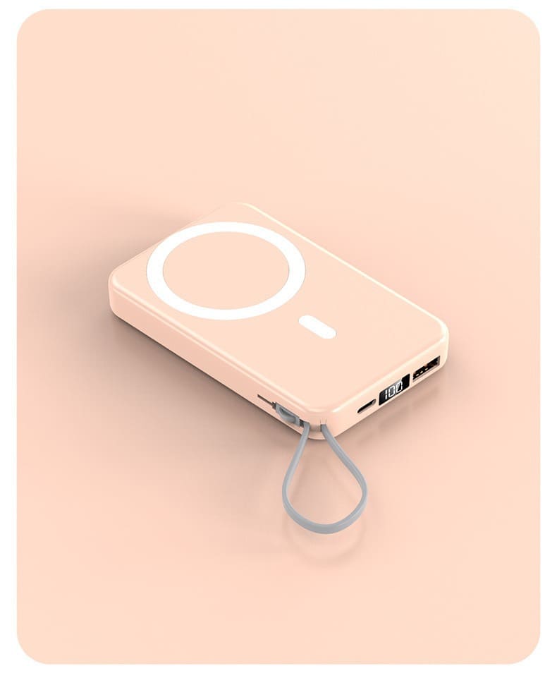 10000mAh Slim magnetic Wireless Power Bank Fast Charging 3.0, Portable Charger with Built-in Cables