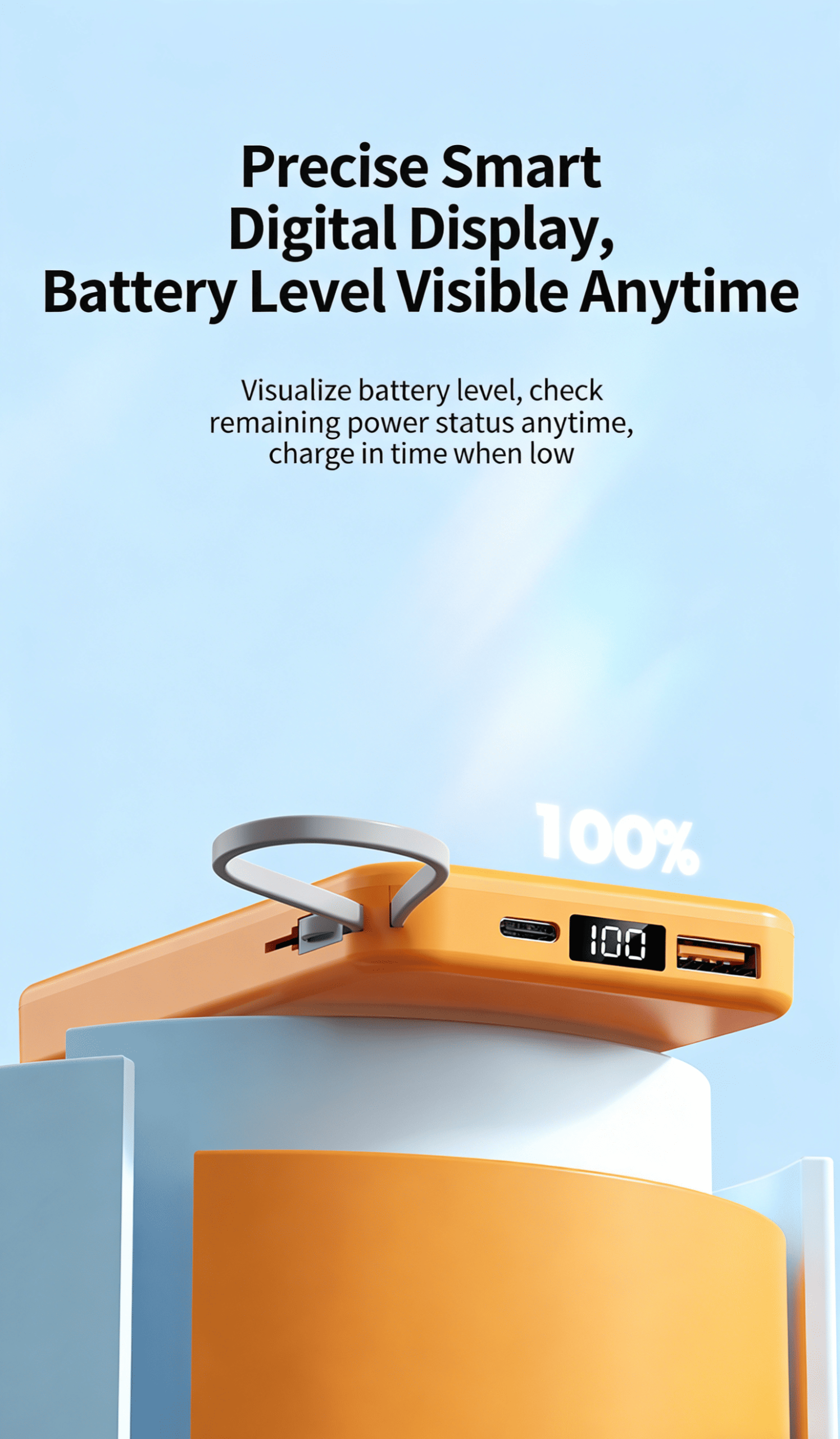 10000mAh Slim magnetic Wireless Power Bank Fast Charging 3.0, Portable Charger with Built-in Cables