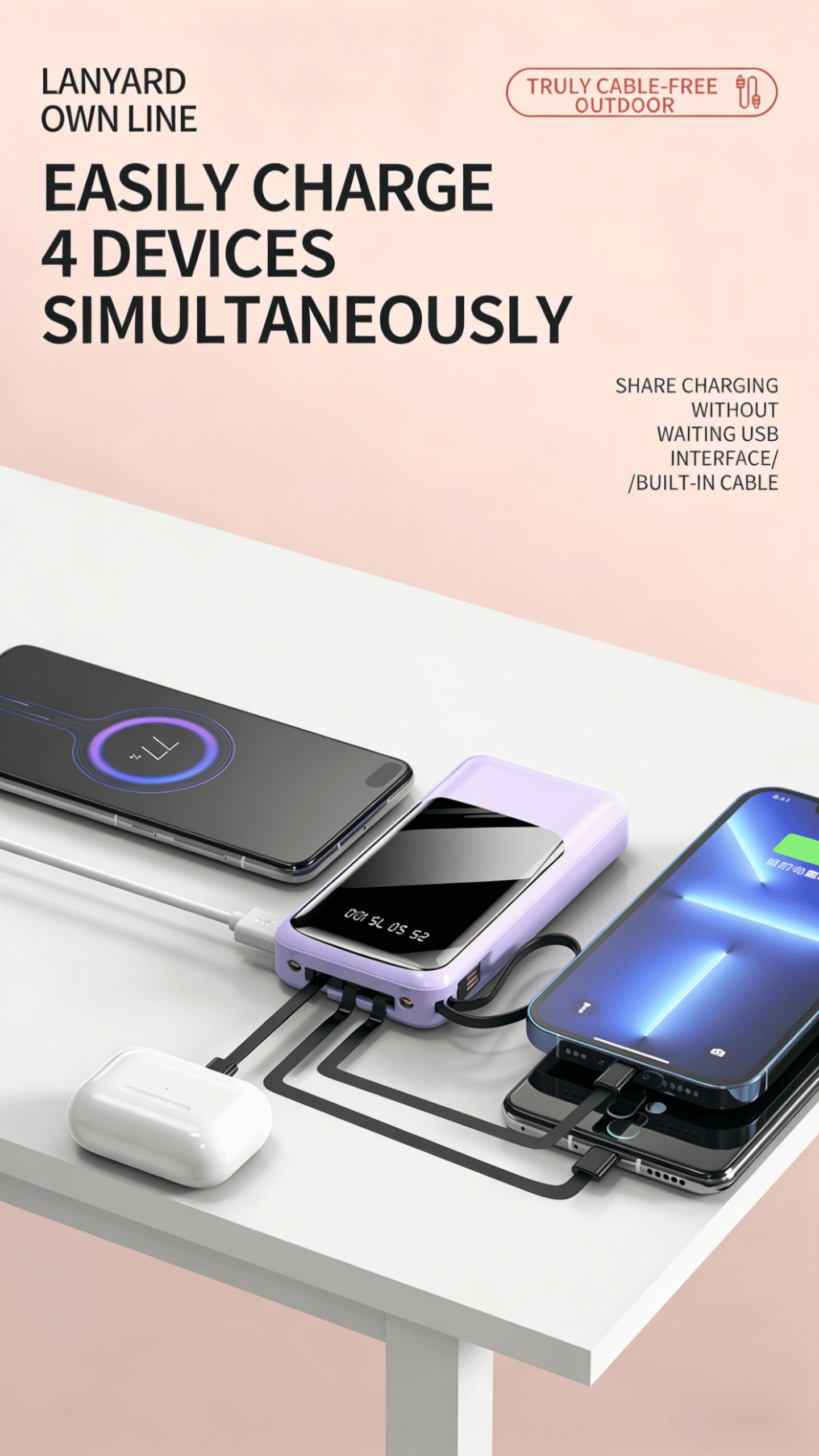 4 in 1 USB Portable Power Bank with Digital Display for Multiple Devices Perfect for Famil Trips Flight-Safe