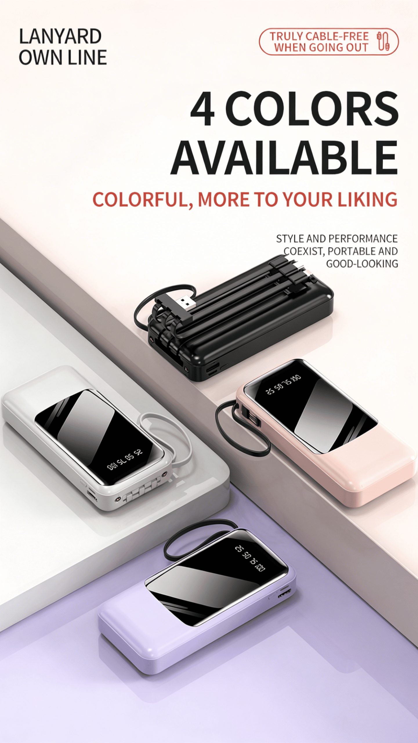 4 in 1 USB Portable Power Bank with Digital Display for Multiple Devices Perfect for Famil Trips Flight-Safe