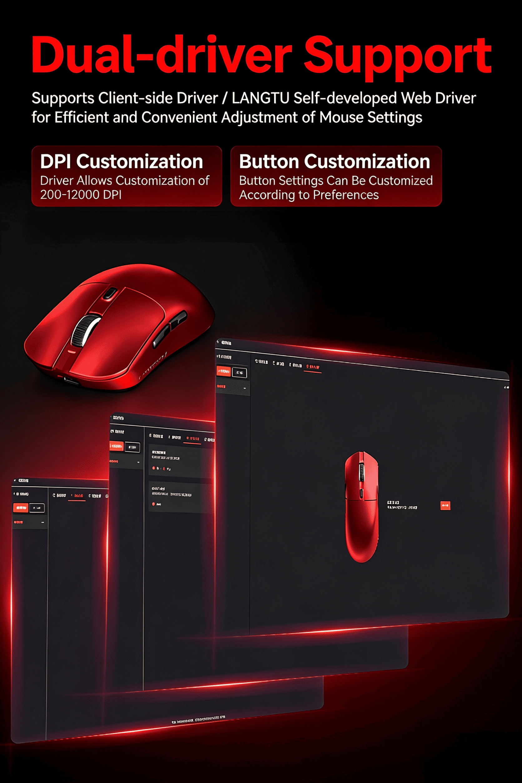 Tri-Mode Wireless/Wired Gaming Mouse Programmable Buttons for Work & Play