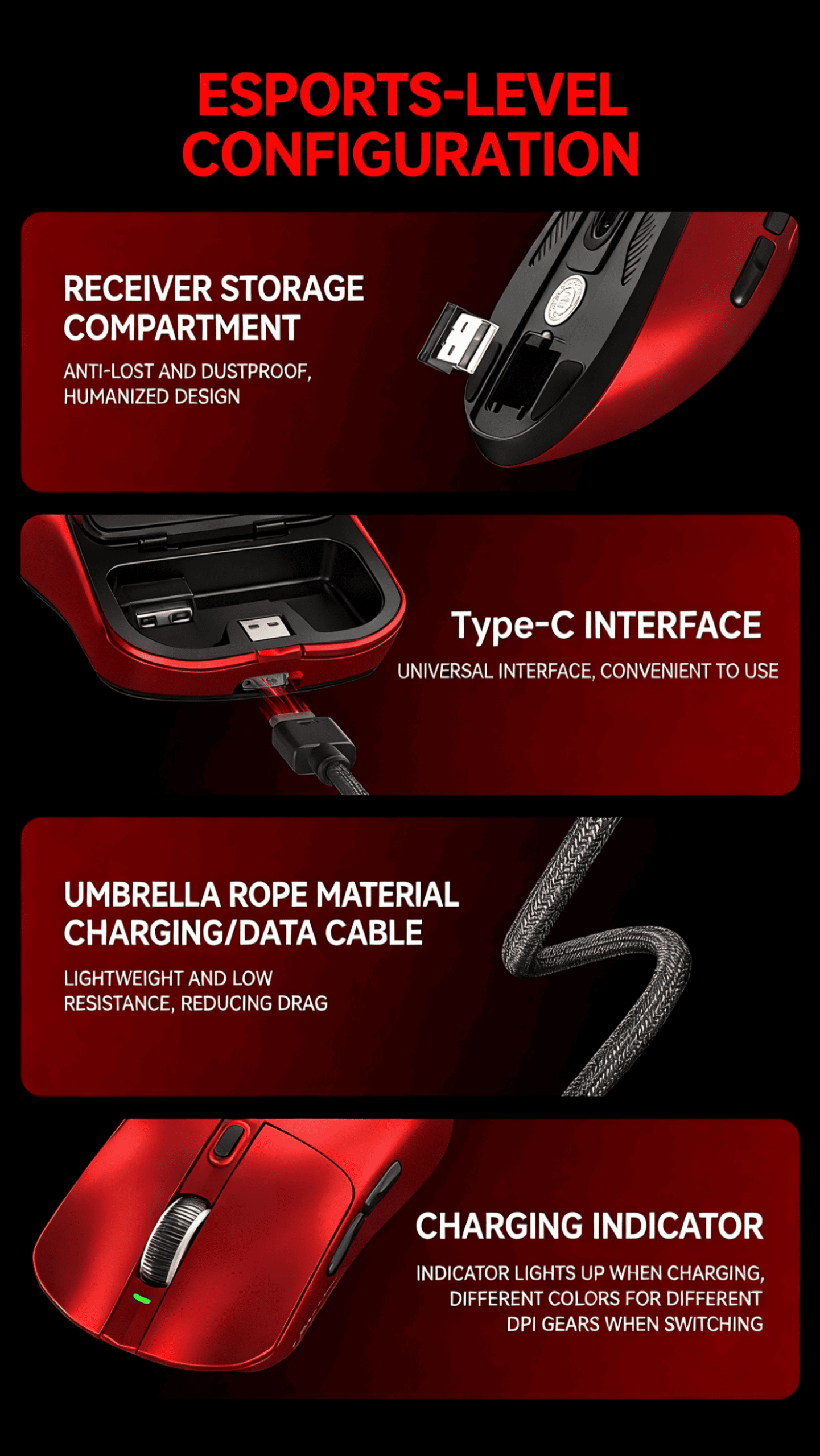 Tri-Mode Wireless/Wired Gaming Mouse Programmable Buttons for Work & Play