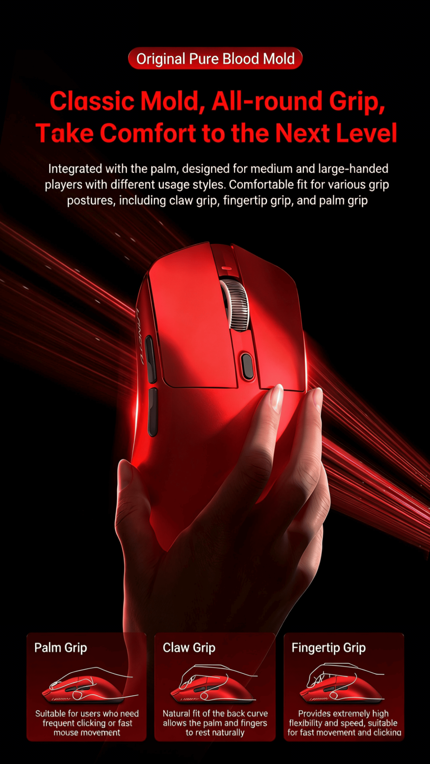 Tri-Mode Wireless/Wired Gaming Mouse Programmable Buttons for Work & Play