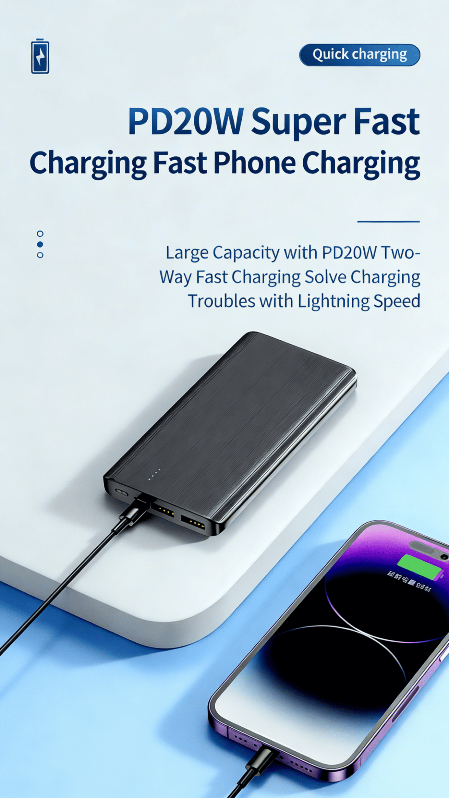 Fast Charging Power Bank with High Capacity for Outdoor Work Compact Travel-Ready