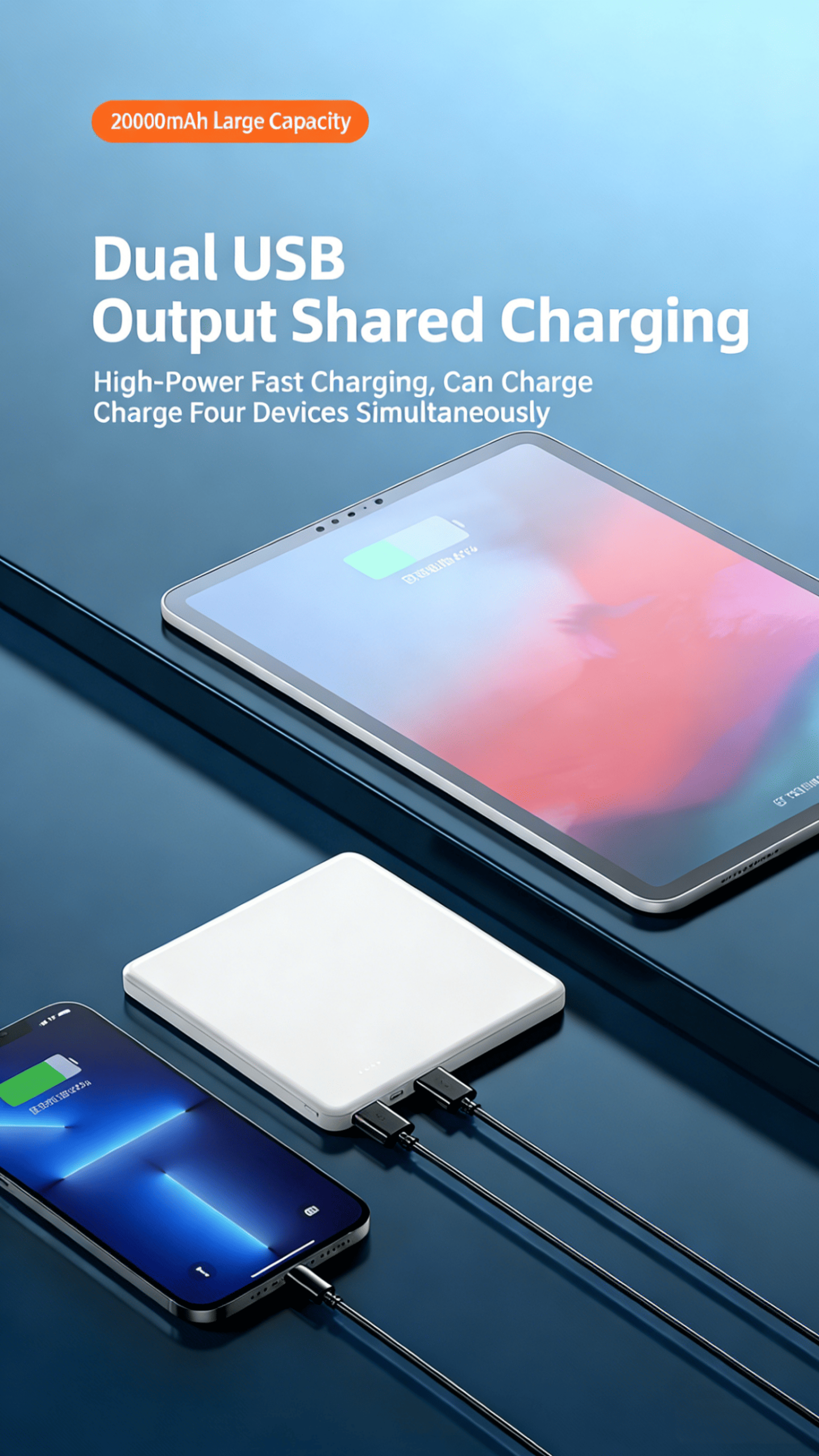 High Capacity 20000mAh Power Bank for iPhone Rugged Shockproof Power Bank