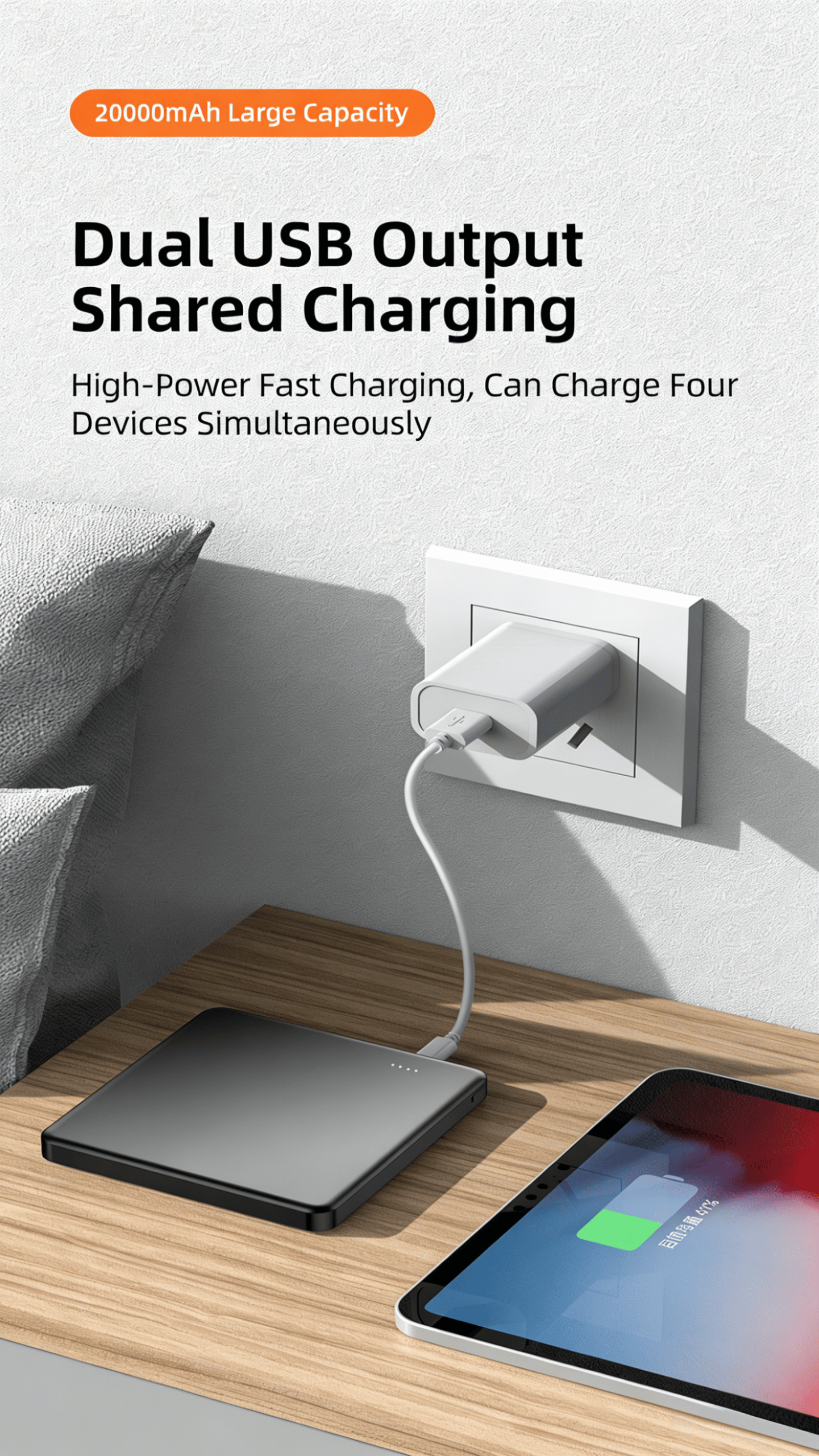High Capacity 20000mAh Power Bank for iPhone Rugged Shockproof Power Bank