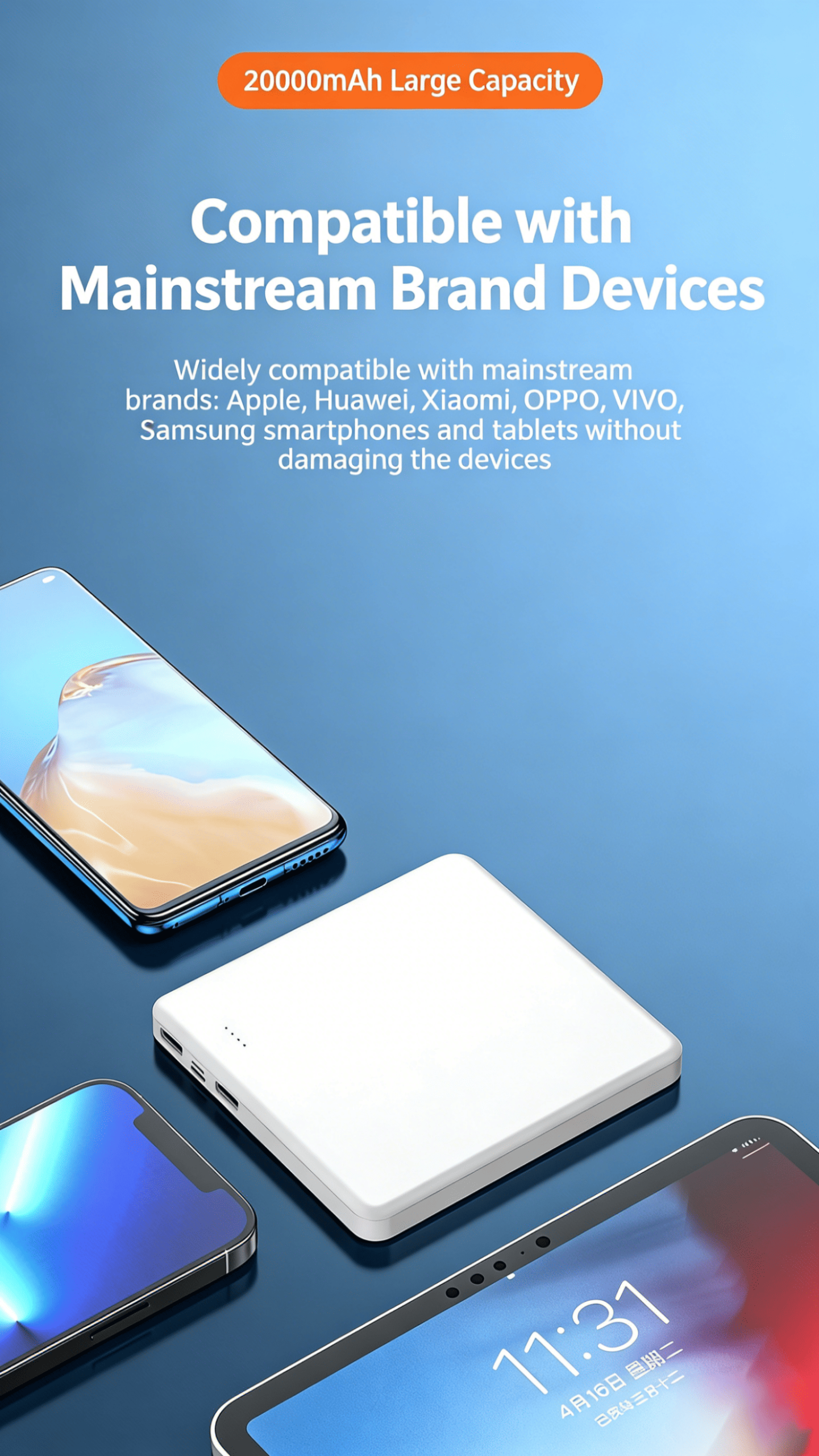 High Capacity 20000mAh Power Bank for iPhone Rugged Shockproof Power Bank