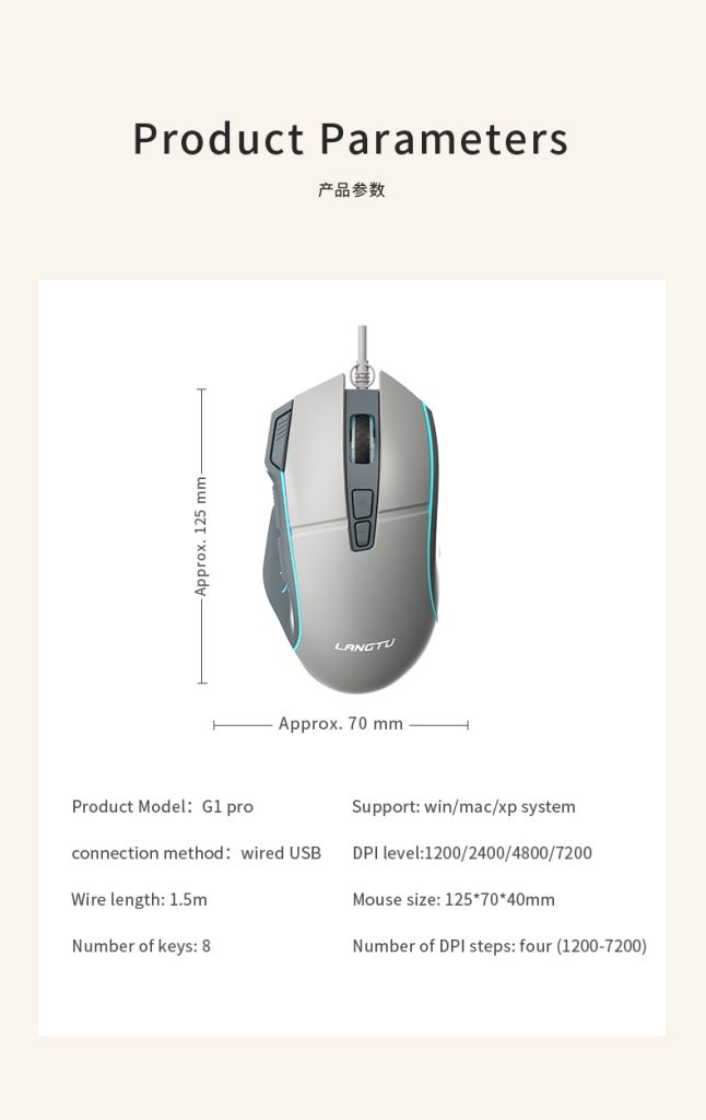 Wired Gaming Mouse Single-Color Backlit Macro Programmable Buttons