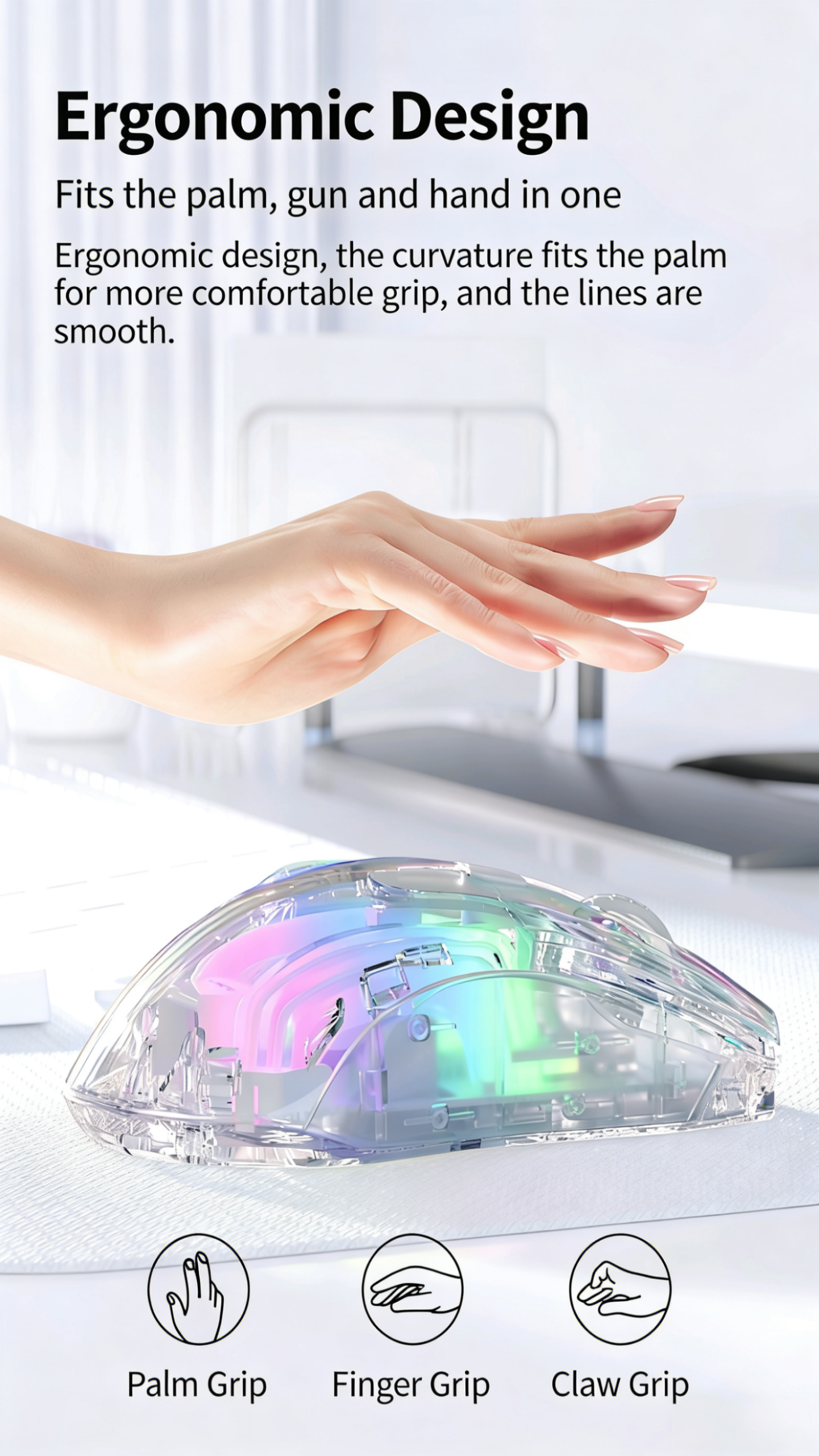 Wireless RGB Mouse Ergonomic Design for All-Day Use on PC & Mac