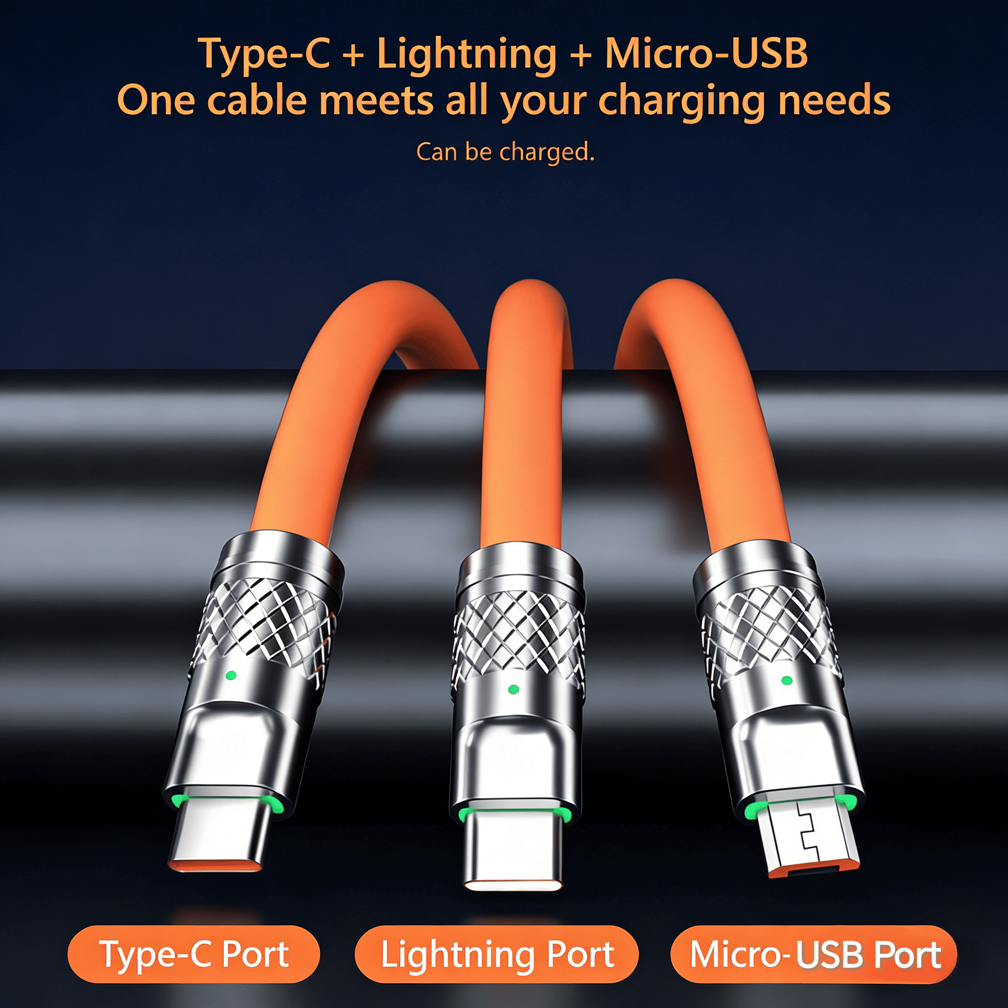 3 in 1 USB Charging Cable for Multiple Devices PVC Cable