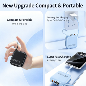 Super Portable Power Bank with Built-in Cables Portable Charger Ultra-Compact for Travel